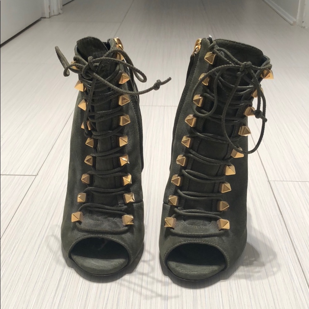 Giuseppe Zanotti open toe suede green booties - Picture 2 of 5